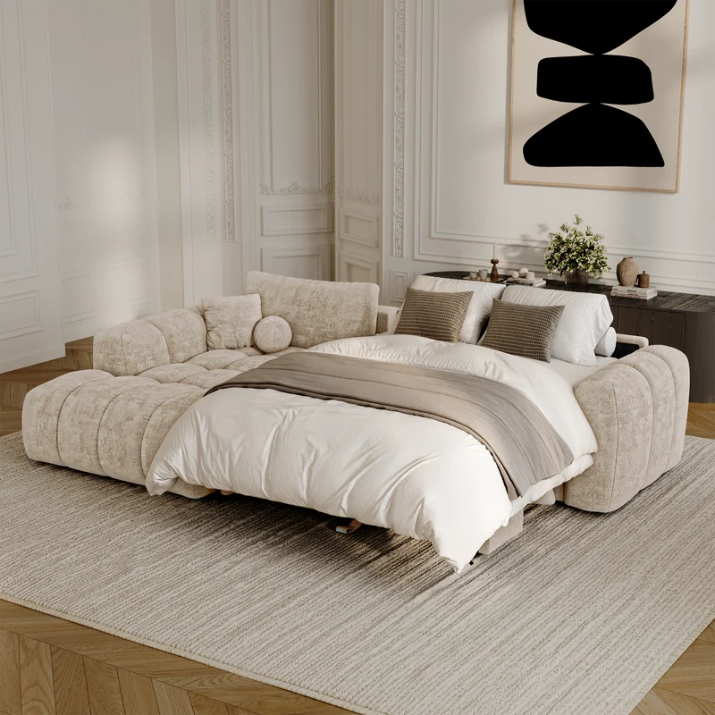 Canapé d'angle gauche convertible express matelas Dunlopillo 140cm CLOUD Velours texturé