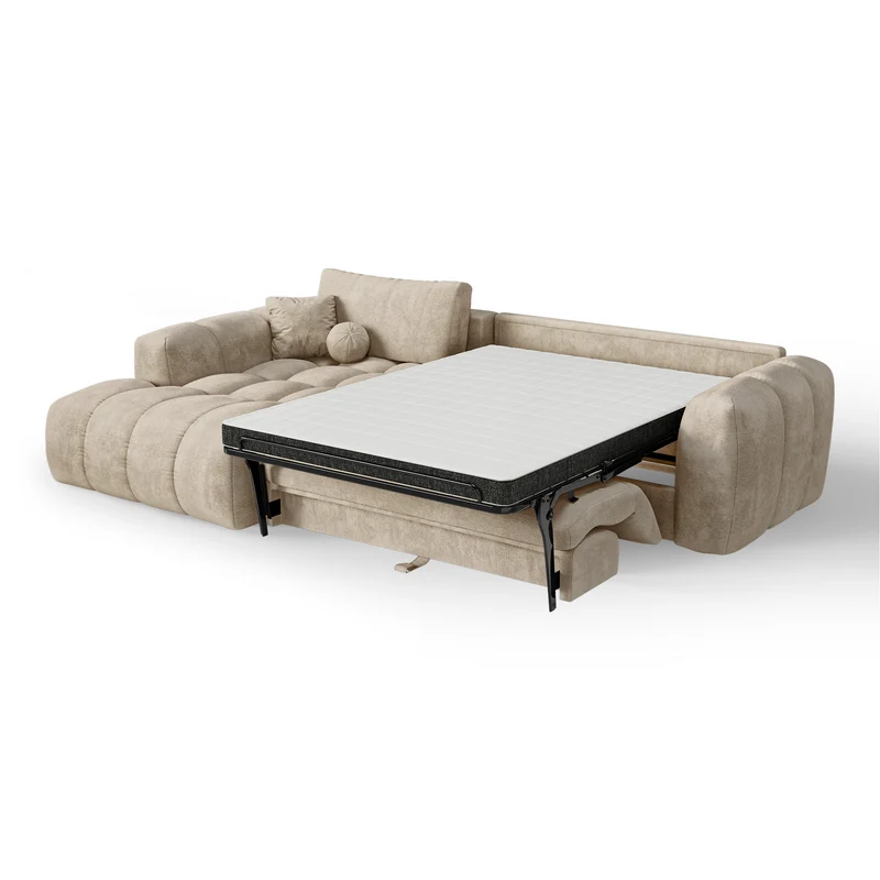 Canapé d'angle gauche convertible express matelas Dunlopillo 140cm CLOUD Velours texturé