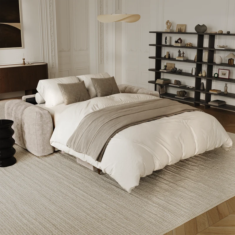 Canapé convertible express matelas Dunlopillo 160cm CLOUD Velours texturé