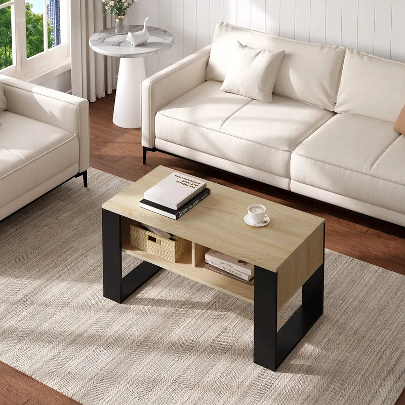Table basse Théophile — style industriel, double niche, finition bois