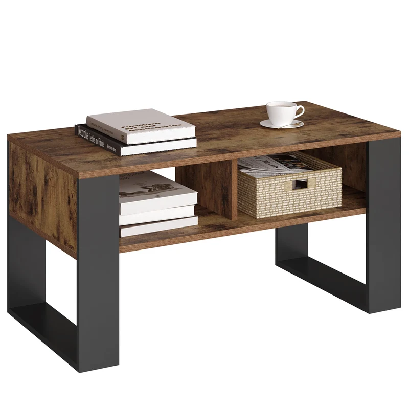 Table basse Théophile — style industriel, double niche, finition bois