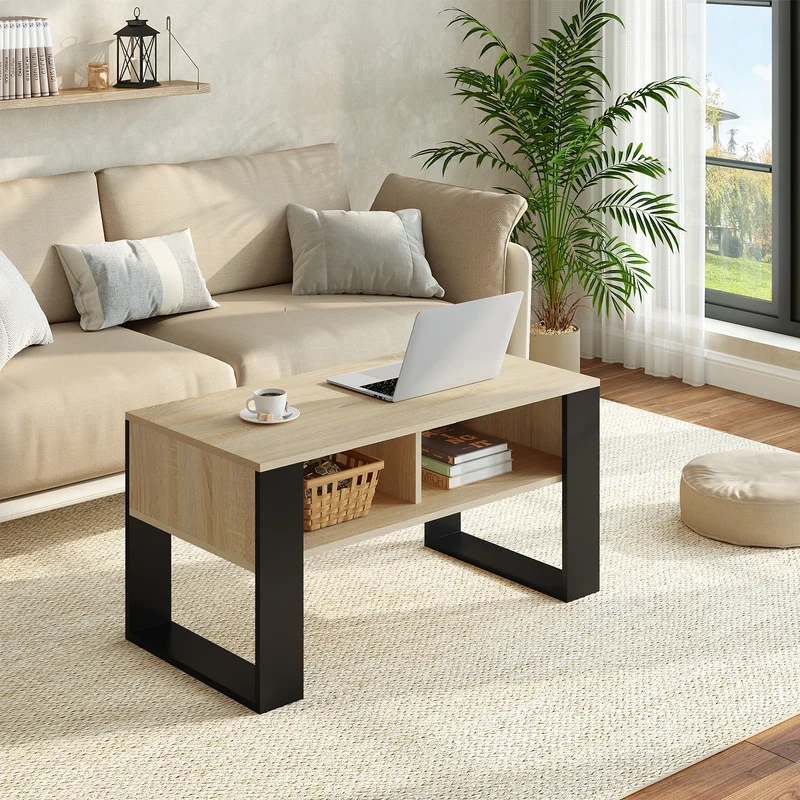 Table basse Théophile — style industriel, double niche, finition bois