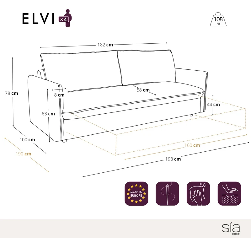Canapé convertible express matelas Dunlopillo 160cm ELVI Velours