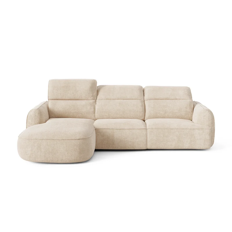 Canapé d'angle gauche avec 3 têtières inclinables SOLEN Tissu tramé