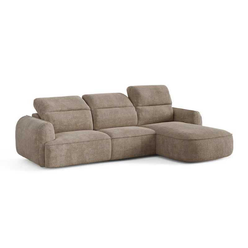 Canapé d'angle droit avec 3 têtières inclinables SOLEN Tissu tramé