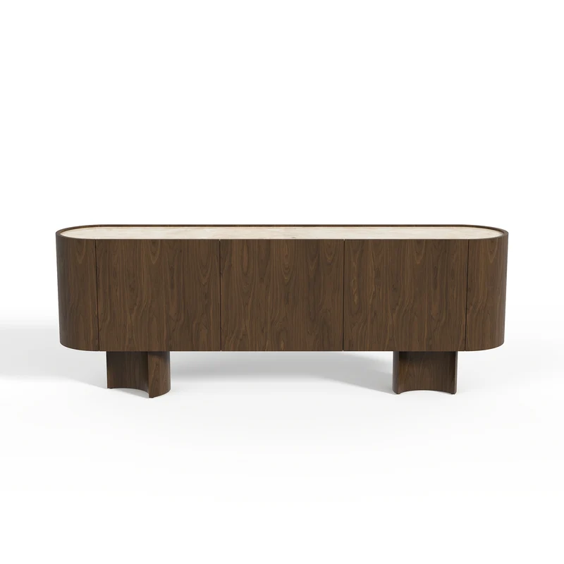 Buffet BOSCO en marbre naturel et bois noyer foncé 221cm