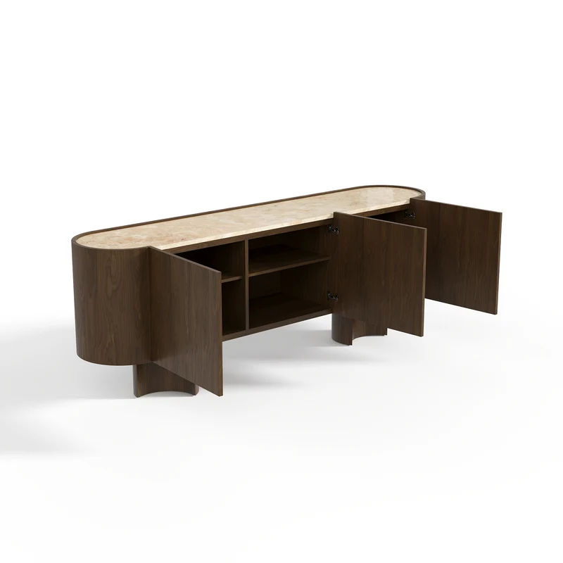 Buffet BOSCO en marbre naturel et bois noyer foncé 221cm