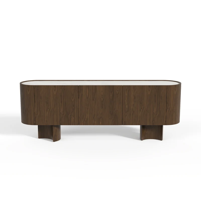 Buffet BOSCO en marbre naturel et bois noyer foncé 221cm