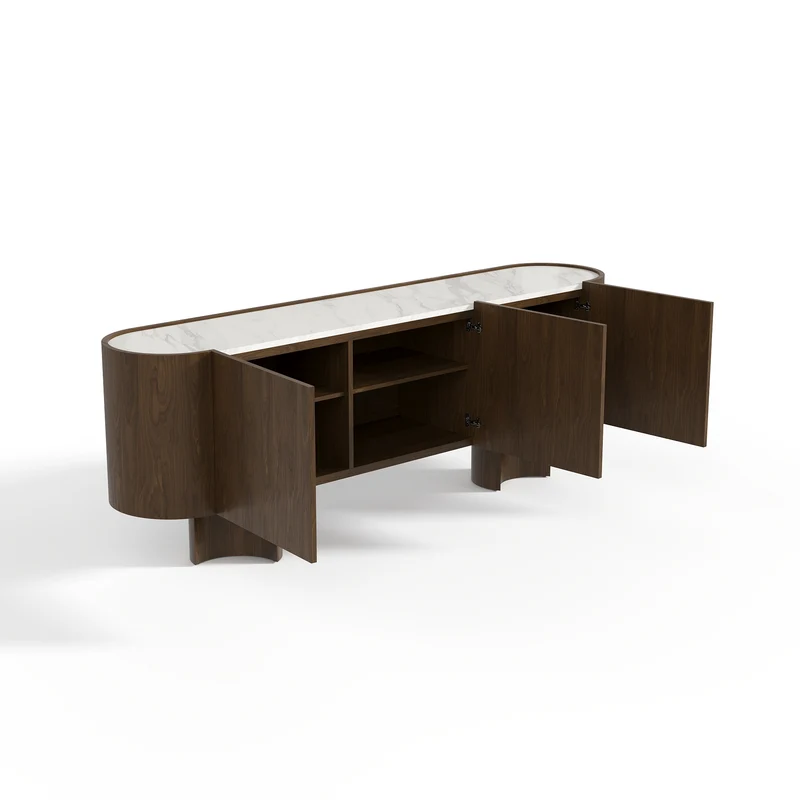 Buffet BOSCO en marbre naturel et bois noyer foncé 221cm
