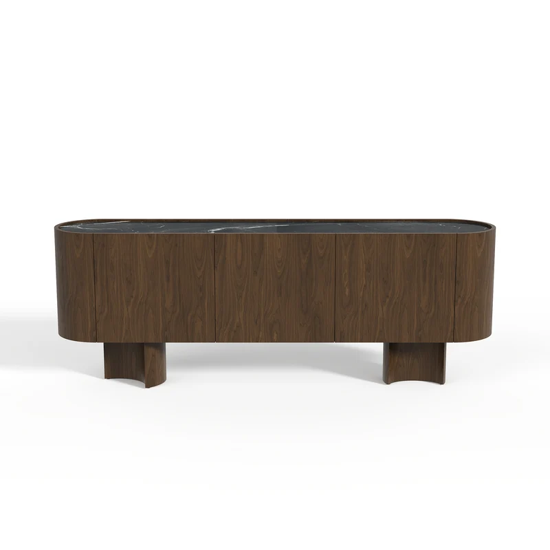 Buffet BOSCO en marbre naturel et bois noyer foncé 221cm
