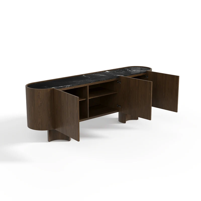 Buffet BOSCO en marbre naturel et bois noyer foncé 221cm