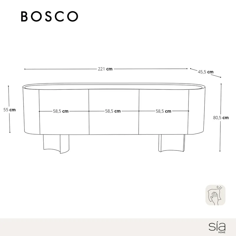 Buffet BOSCO en marbre naturel et bois noyer foncé 221cm