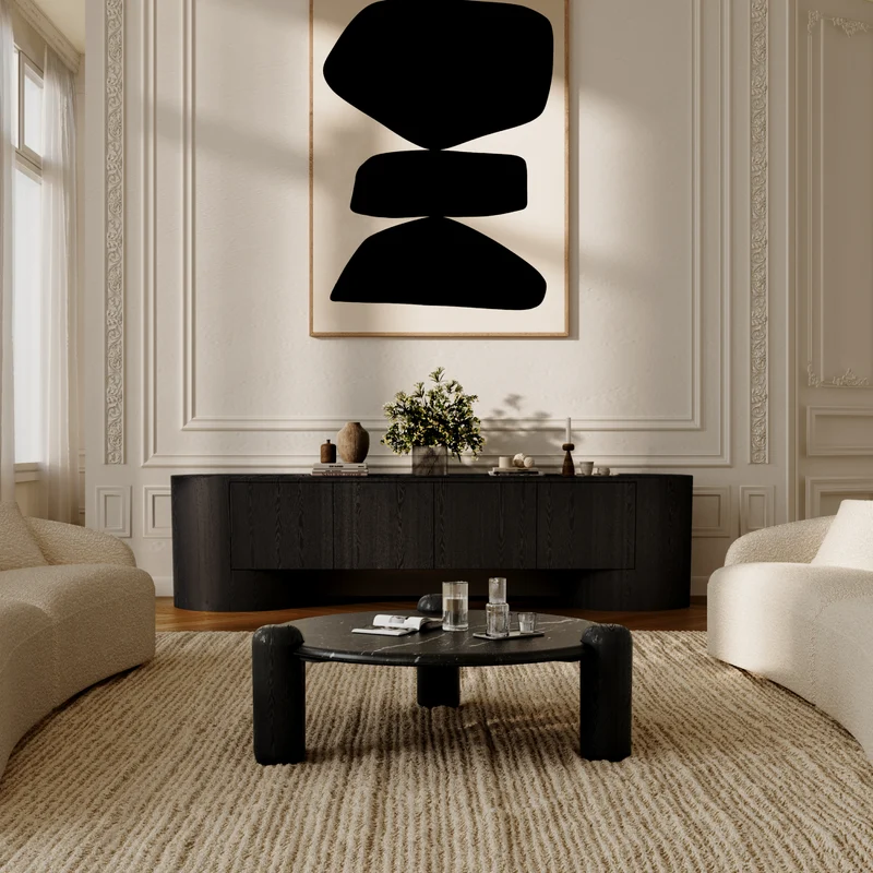 Table basse LUCE marbre naturel et bois 86cm