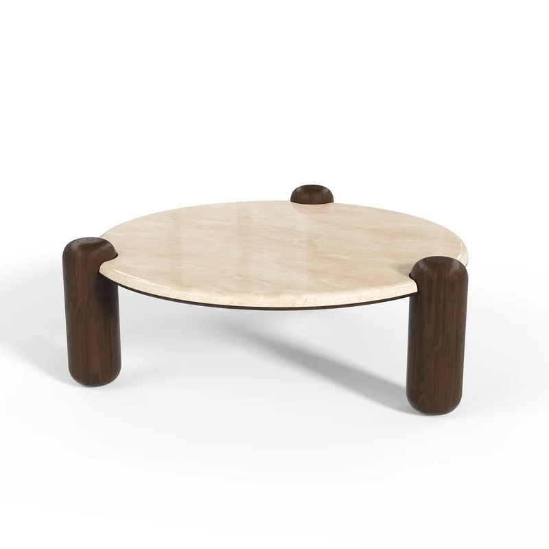 Table basse LUCE marbre naturel et bois 86cm