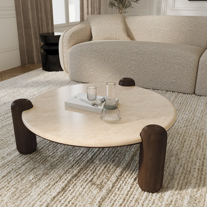 Table basse LUCE marbre naturel et bois 86cm