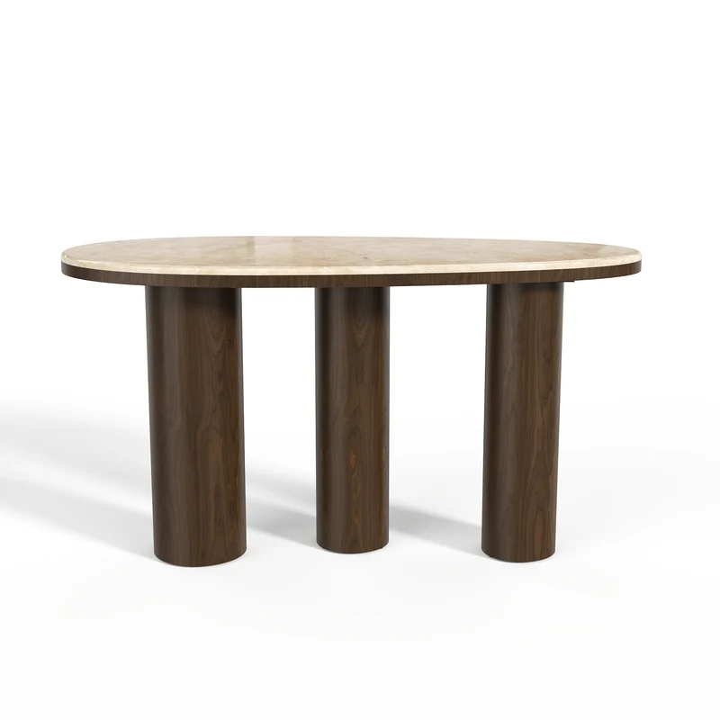 Console SCALA marbre beige naturel et bois noyer foncé 120cm