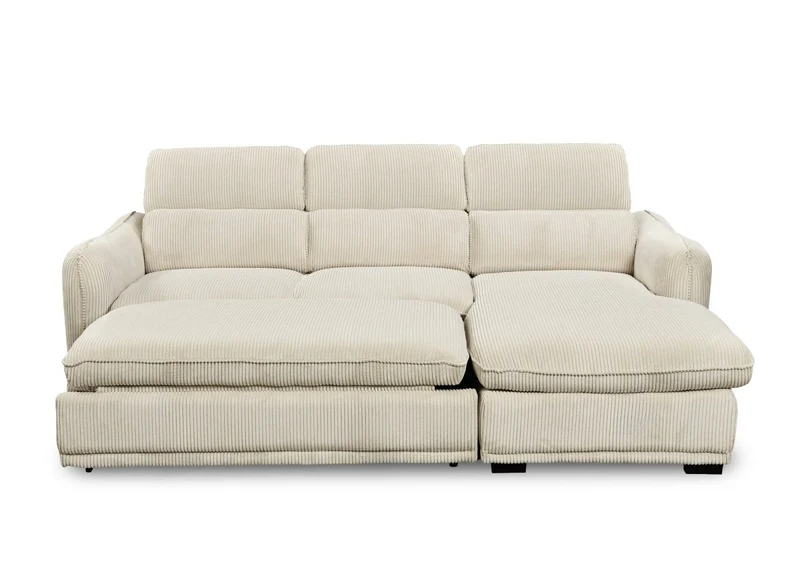 Canapé d'angle convertible avec coffre en velours côtelé épais beige PETUNIA - Angle droit