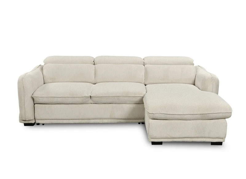 Canapé d'angle convertible avec coffre en velours côtelé épais beige PETUNIA - Angle droit