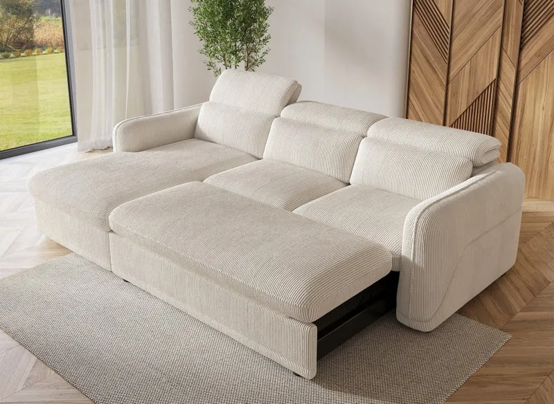 Canapé d'angle convertible avec coffre en velours côtelé épais beige PETUNIA - Angle gauche