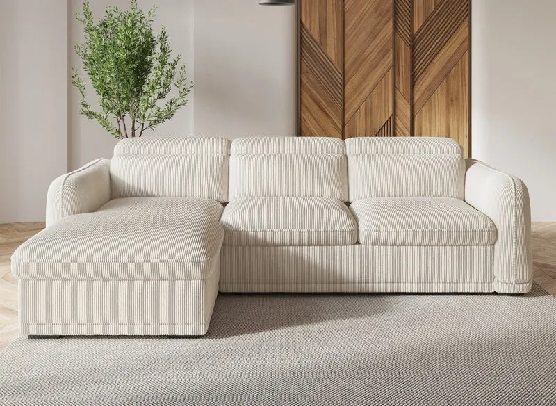 Canapé d'angle convertible avec coffre en velours côtelé épais beige PETUNIA - Angle gauche