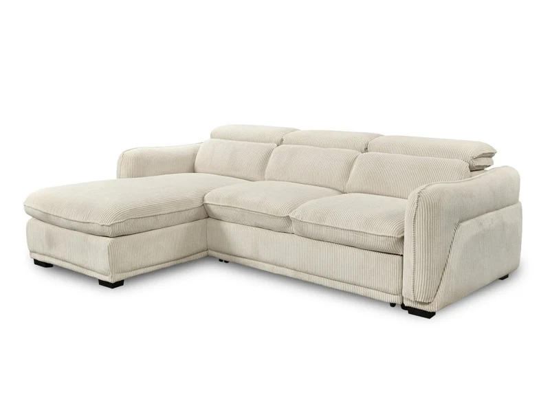 Canapé d'angle convertible avec coffre en velours côtelé épais beige PETUNIA - Angle gauche