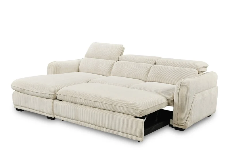 Canapé d'angle convertible avec coffre en velours côtelé épais beige PETUNIA - Angle gauche