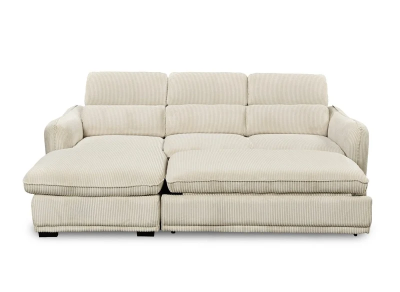 Canapé d'angle convertible avec coffre en velours côtelé épais beige PETUNIA - Angle gauche