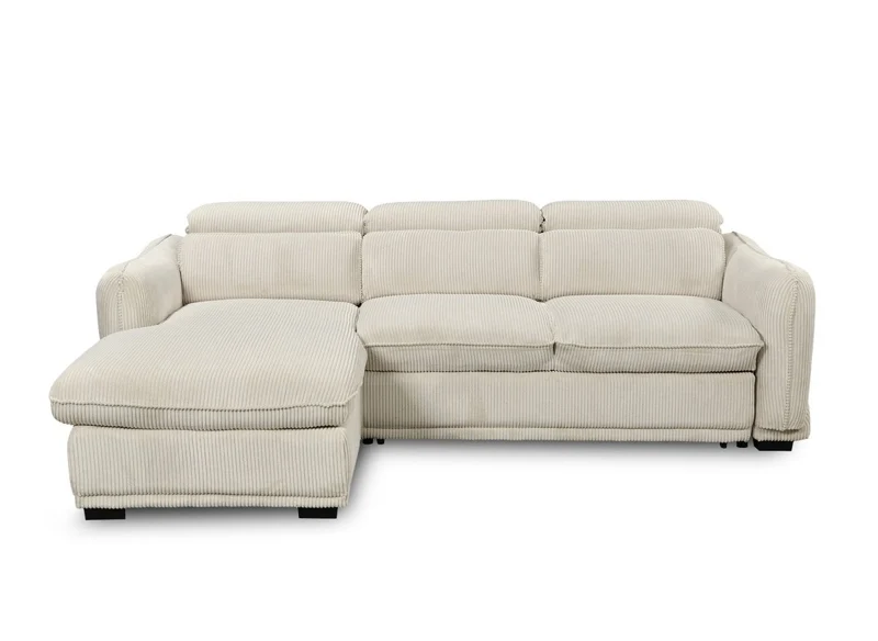 Canapé d'angle convertible avec coffre en velours côtelé épais beige PETUNIA - Angle gauche