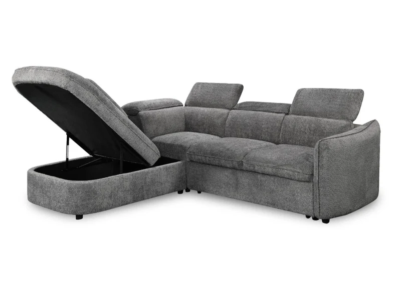 Canapé d'angle convertible avec coffre en tissu bouclette gris BAYA - angle gauche