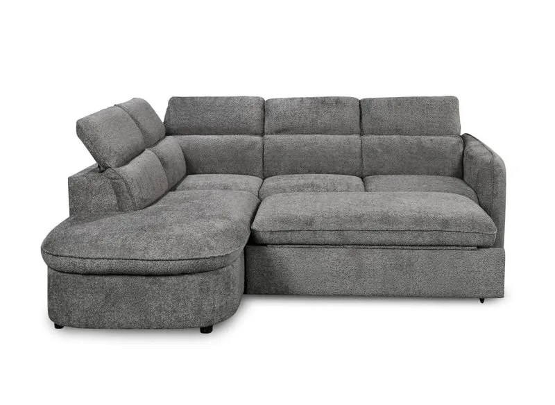 Canapé d'angle convertible avec coffre en tissu bouclette gris BAYA - angle gauche