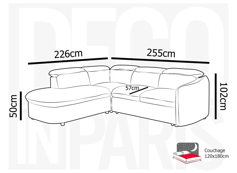 Canapé d'angle convertible avec coffre en tissu bouclette écru BAYA - angle gauche
