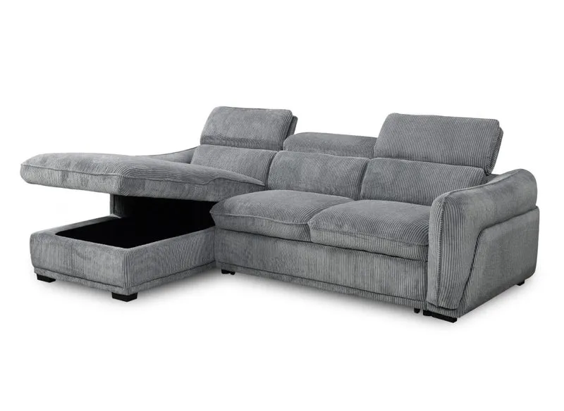 Canapé d'angle convertible avec coffre en velours côtelé épais gris PETUNIA - Angle gauche