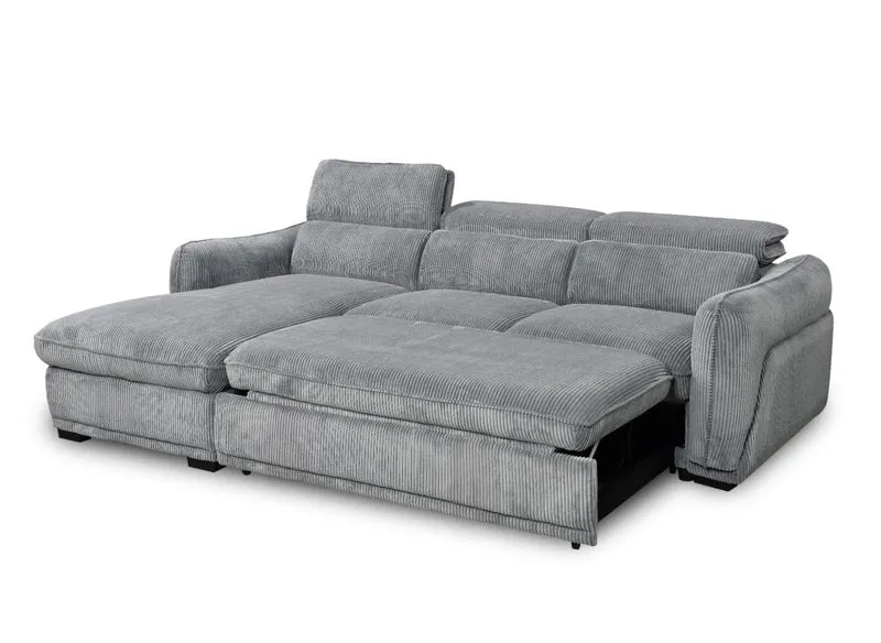 Canapé d'angle convertible avec coffre en velours côtelé épais gris PETUNIA - Angle gauche