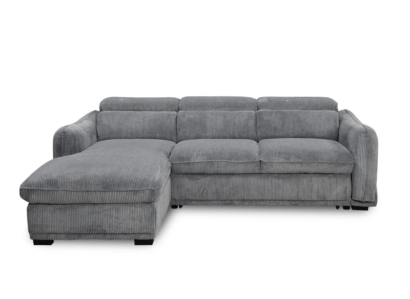 Canapé d'angle convertible avec coffre en velours côtelé épais gris PETUNIA - Angle gauche