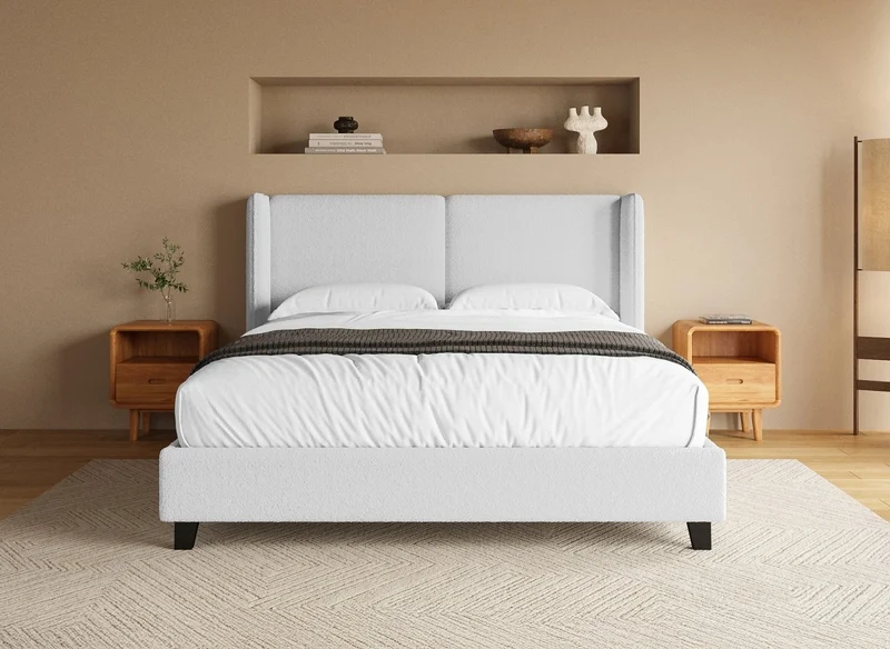 Lit double en tissu effet peau de mouton gris clair 160x200 cm KAYDEN