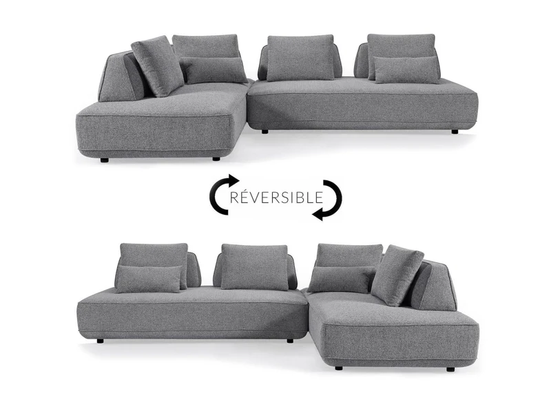 Canapé d'angle réversible en tissu bouclette gris ISAORA