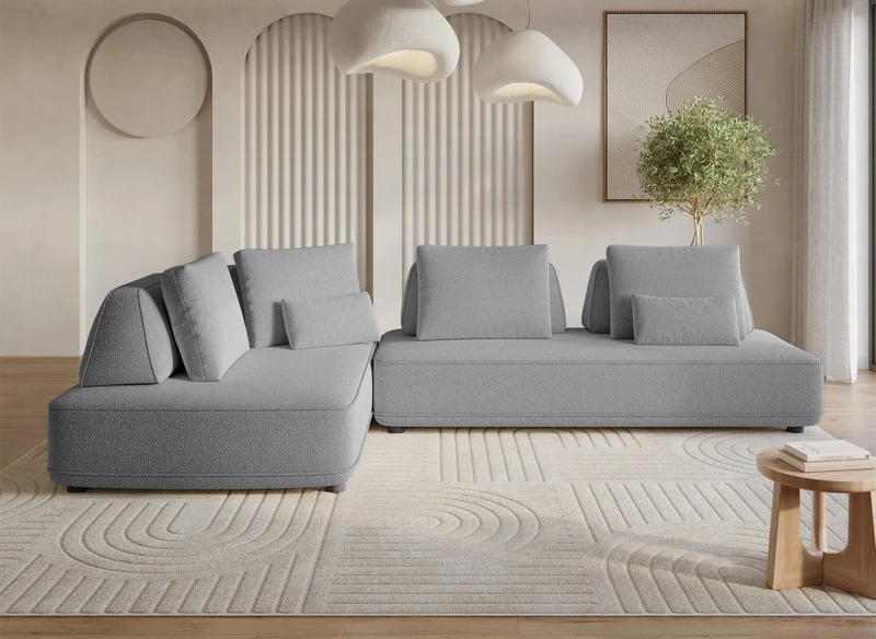 Canapé d'angle réversible en tissu bouclette gris ISAORA