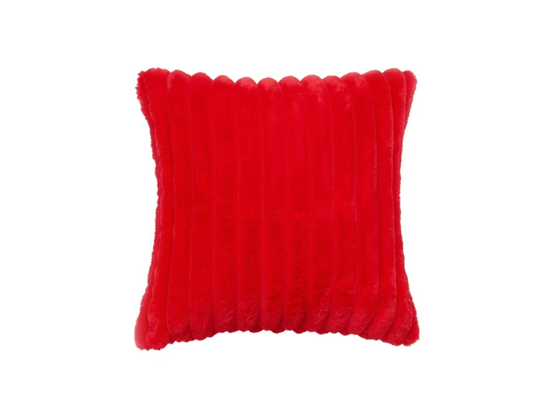 Coussin carré en velours côtelé effet fourrure rouge 45x45 cm URBAIN