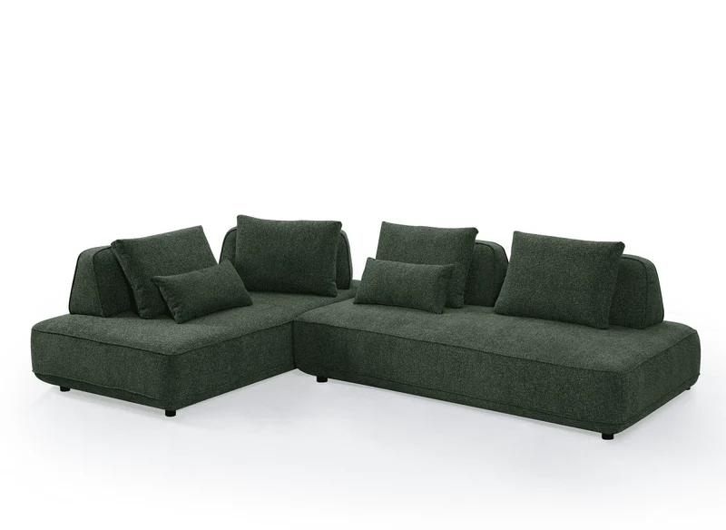 Canapé d'angle réversible en tissu bouclette vert kaki ISAORA
