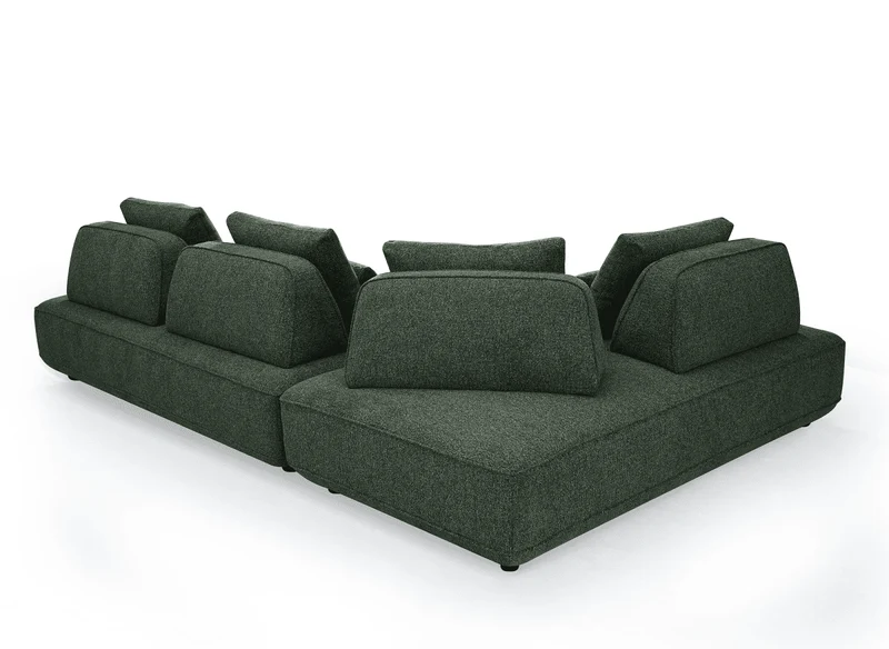 Canapé d'angle réversible en tissu bouclette vert kaki ISAORA