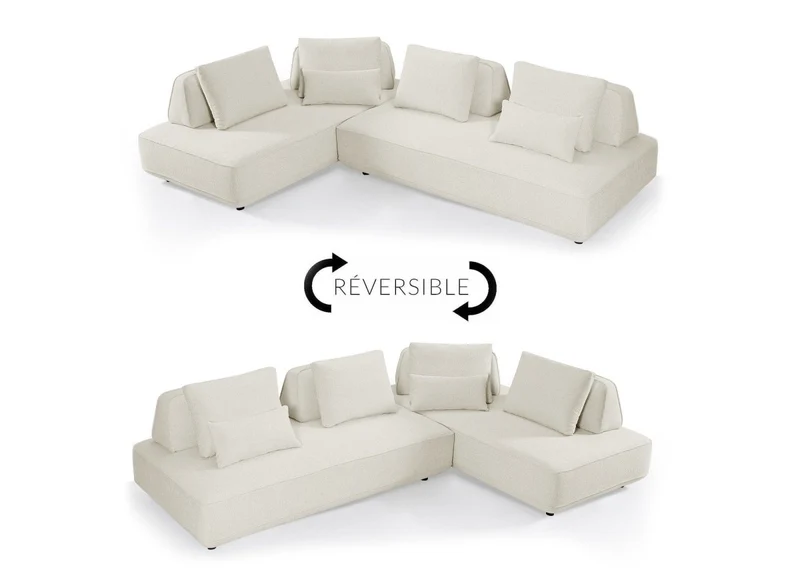 Canapé d'angle réversible en tissu bouclette beige ISAORA