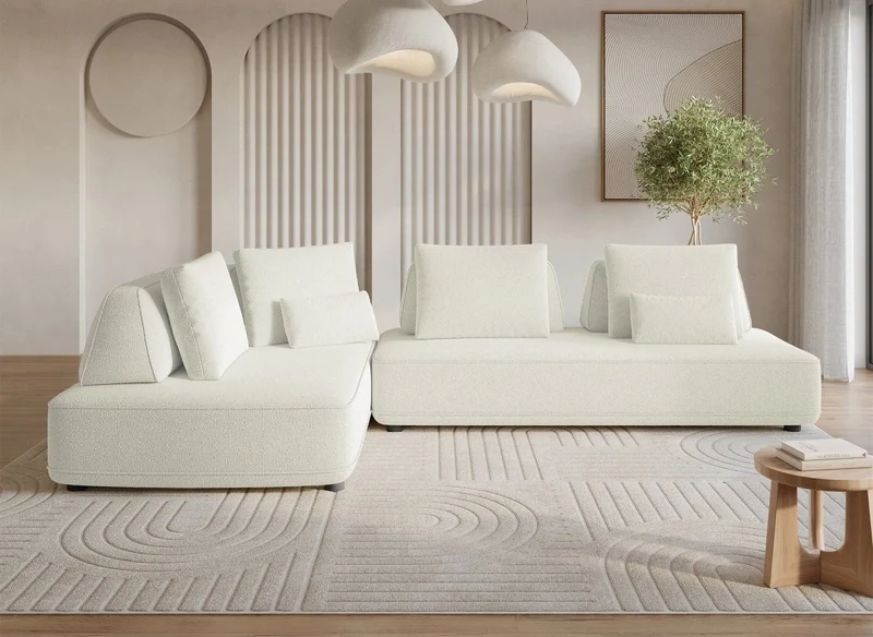 Canapé d'angle réversible en tissu bouclette beige ISAORA