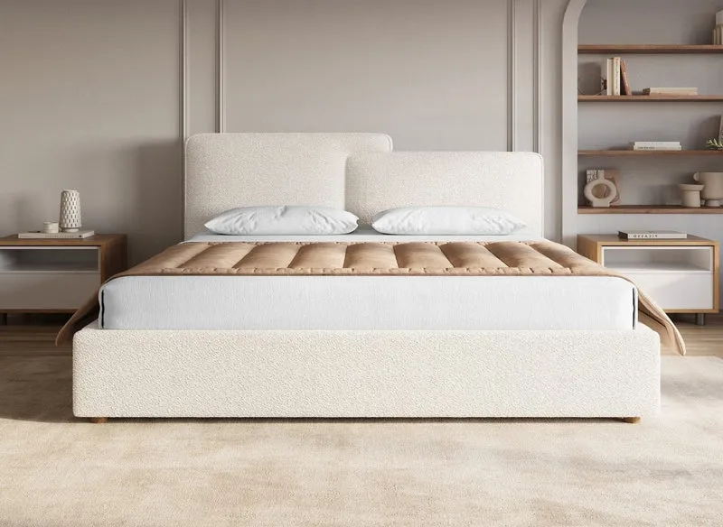 Lit coffre en tissu bouclette beige 180x200 cm ZELIA