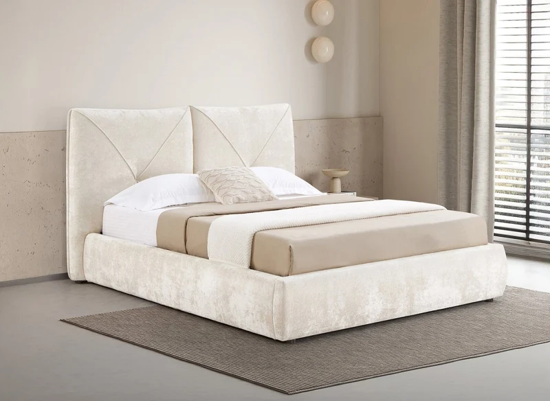 Lit coffre en tissu bouclette doux beige 140x190 cm NOAH