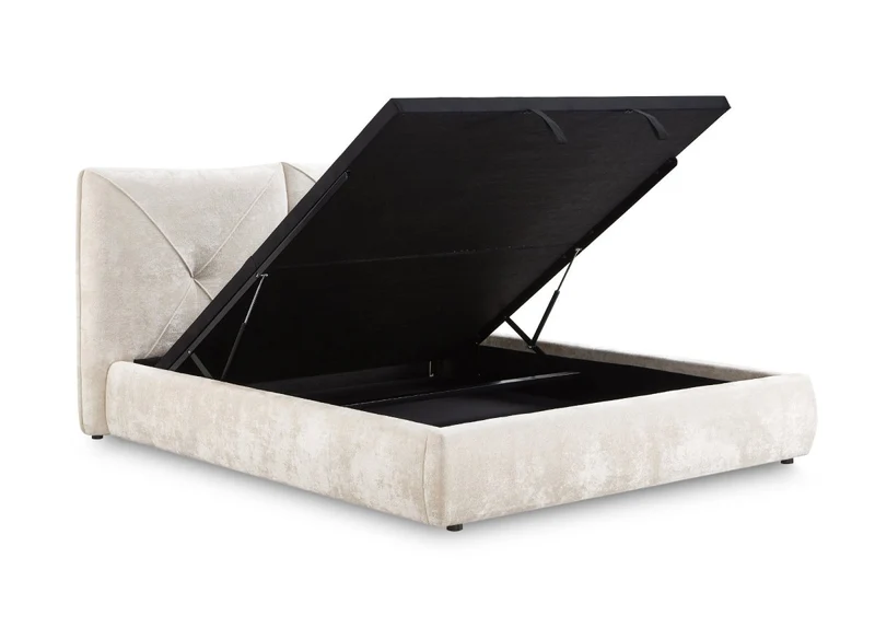 Lit coffre en tissu bouclette doux beige 180x200 cm NOAH