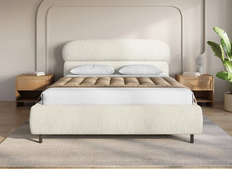 Lit coffre en velours chiné beige 180x200cm MELO