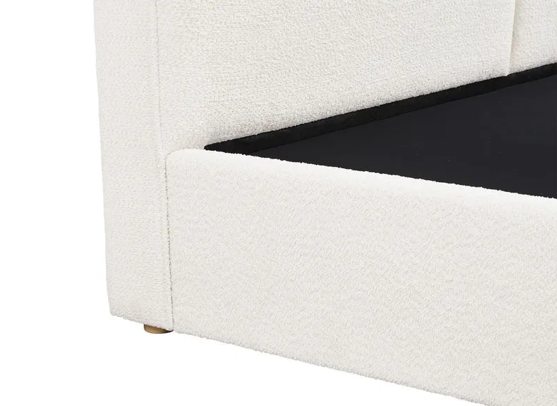 Lit coffre en tissu bouclette beige 140x190 cm ZELIA
