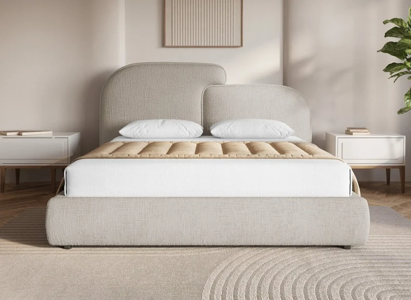 Lit coffre en velours chiné taupe 160x200 cm MILENA