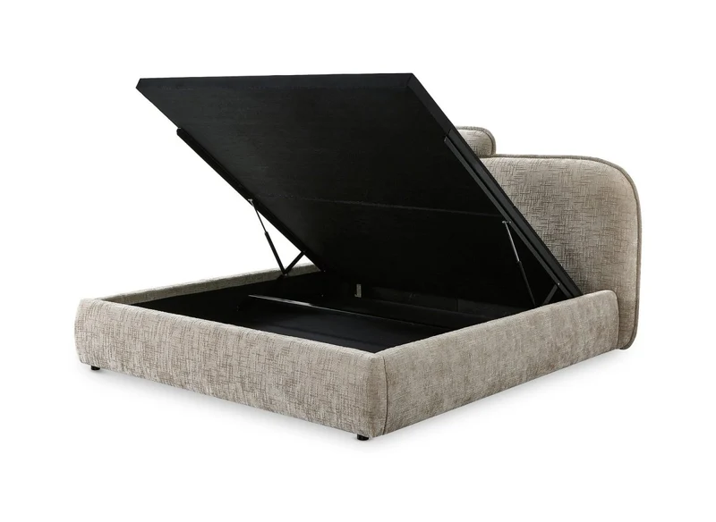 Lit coffre en velours chiné taupe 140x190 cm MILENA