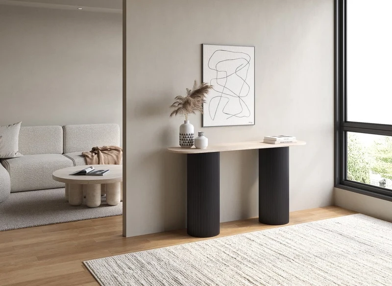 Console en marbre composite beige pieds noir DHARA BLACK
